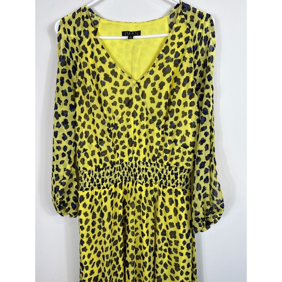 IMAN Maxi Leopard Print V Neck Long Cold Shoulder Sleeve Dress Women Size Medium - Picture 3 of 9